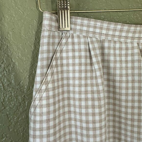 Vintage Roth Le Cover Women's 10 Gingham Plaid Midi Skirt Tan Modest Cottagecore - Picture 2 of 8
